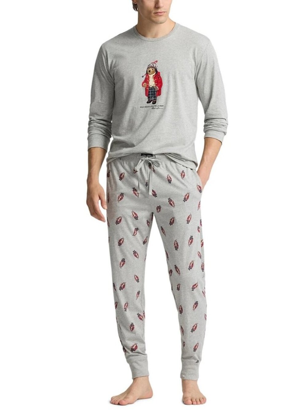 Polo Ralph Lauren Men's 2-Piece Polo Bear Cotton Pajama Set Gray, Size Medium